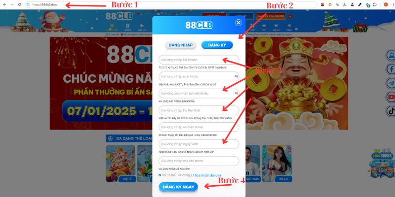 Minh hoạ hướng dẫn đăng ký 88CLB nhanh chóng